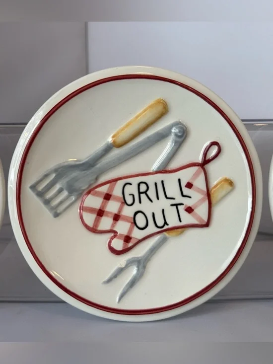 3 Pc MWW Market 4.5" Mini Plate Set Grill/ Pig/Go Out/Take Out -Farmhouse Picnic - Picture 3 of 16